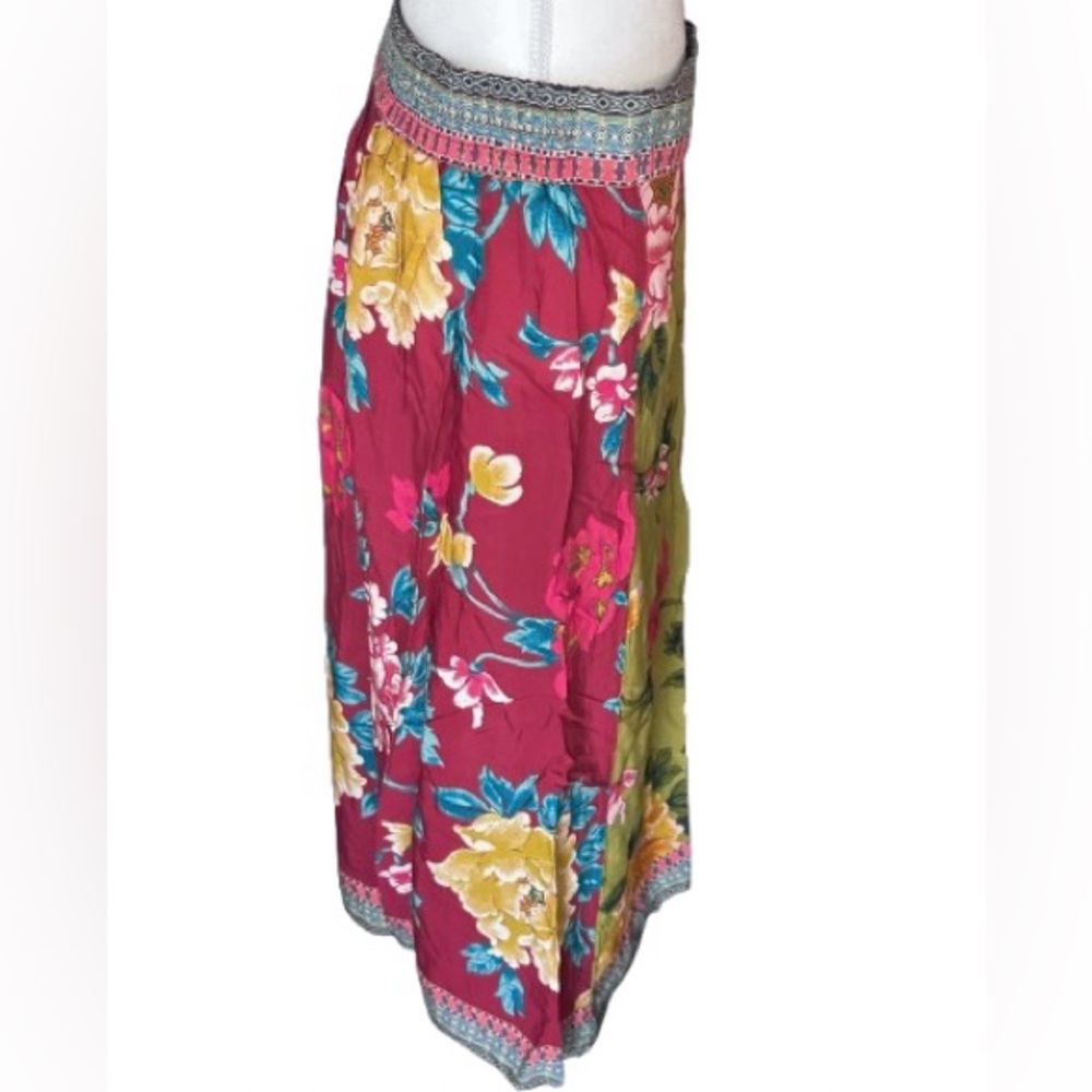 Sundance Skirt Small Floral Wrap Boho Midi Designer Green Pink Red Patterned - Picture 9 of 11